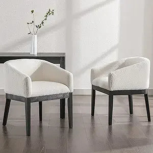 Set of 2 Mid-Century Modern Beige Linen Dining Chairs
