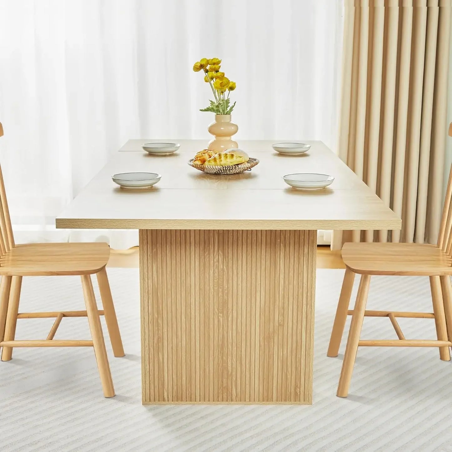 78 Inch Dining Table for 6 -10,Modern Farmhouse Rectangular Kitchen Table,Long Dining Room Tables with Wood Strip Base (Natural)