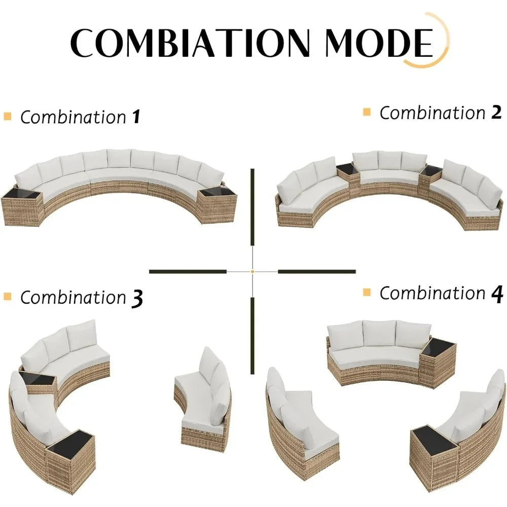 11 Piece Half-Moon Sectional Patio Furniture Set with Large Storage Wedge Table