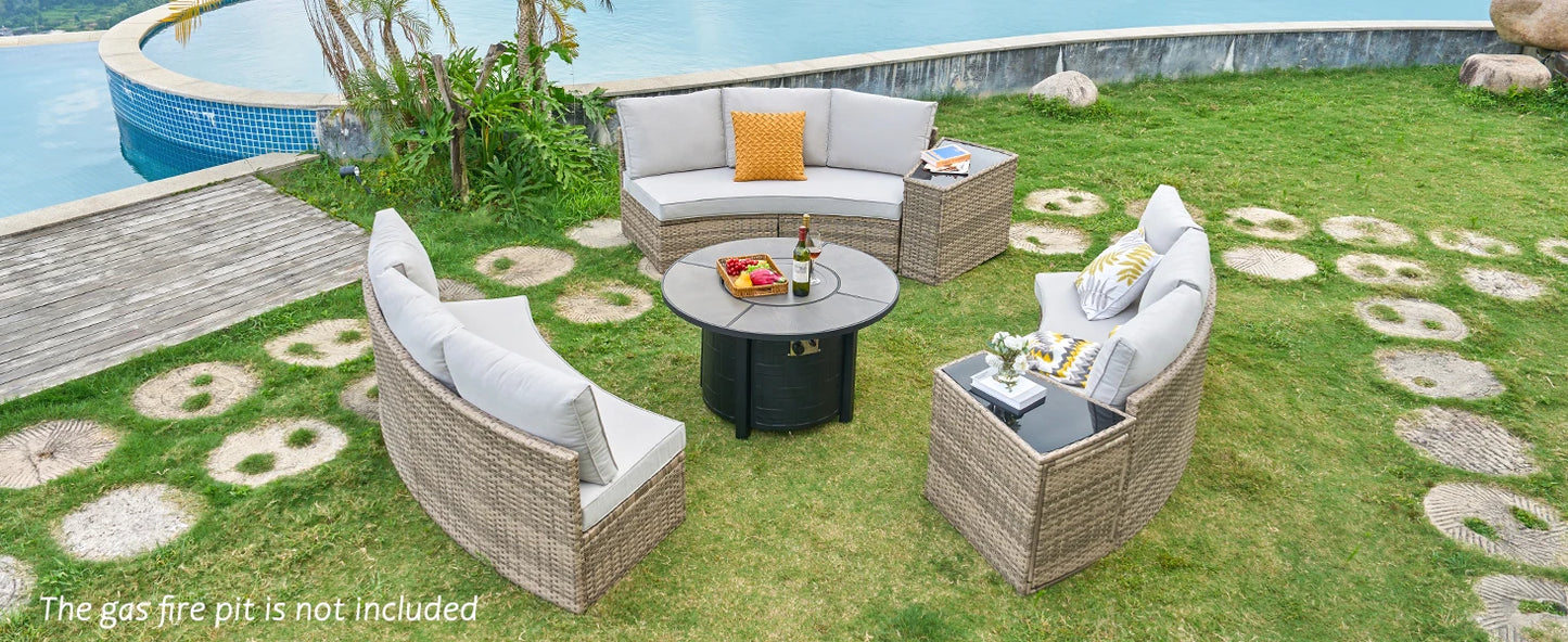 11 Piece Half-Moon Sectional Patio Furniture Set with Large Storage Wedge Table