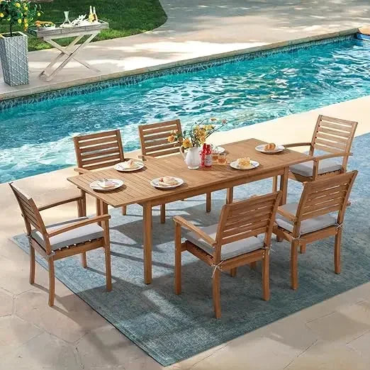 7 Piece Acacia Wood expandable Patio Dining Set