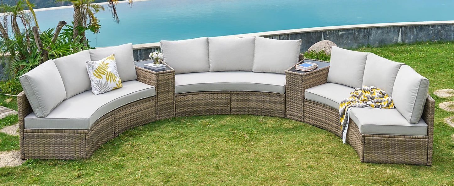 11 Piece Half-Moon Sectional Patio Furniture Set with Large Storage Wedge Table