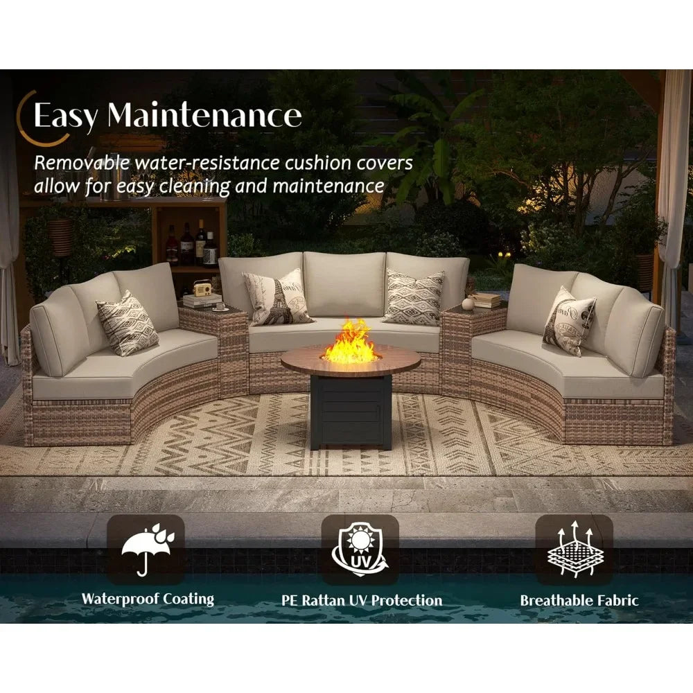 11 Piece Half-Moon Sectional Patio Furniture Set with Large Storage Wedge Table
