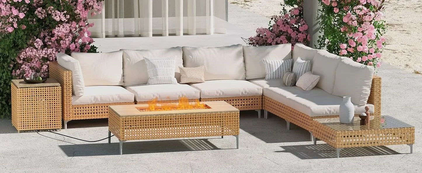 9-Piece Modern Outdoor Sectional with Firepit