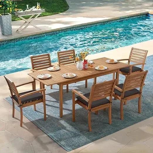 7 Piece Acacia Wood expandable Patio Dining Set