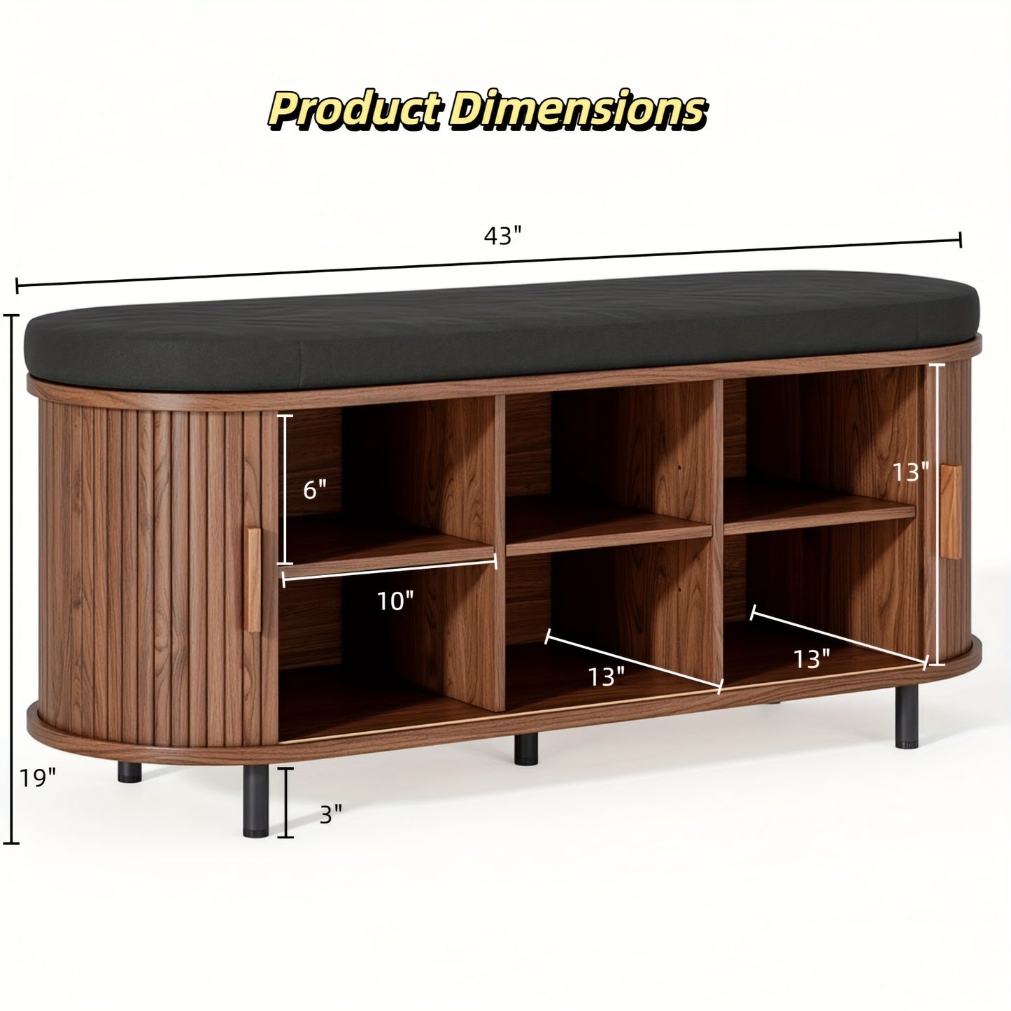 Arlington Walnut Entryway Bench with Sliding Door Shoe Storage