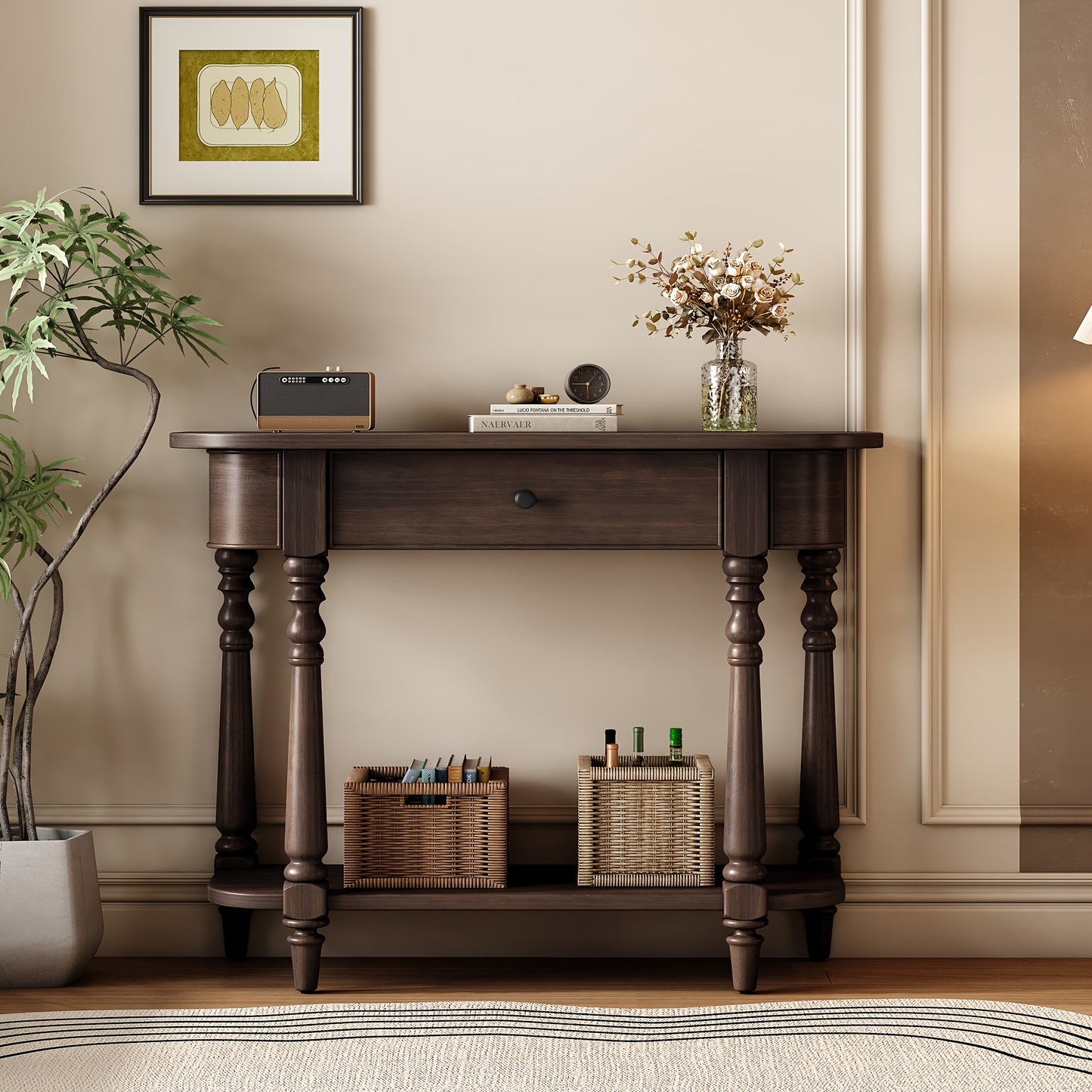 36" Retro Corner-curved Console Table