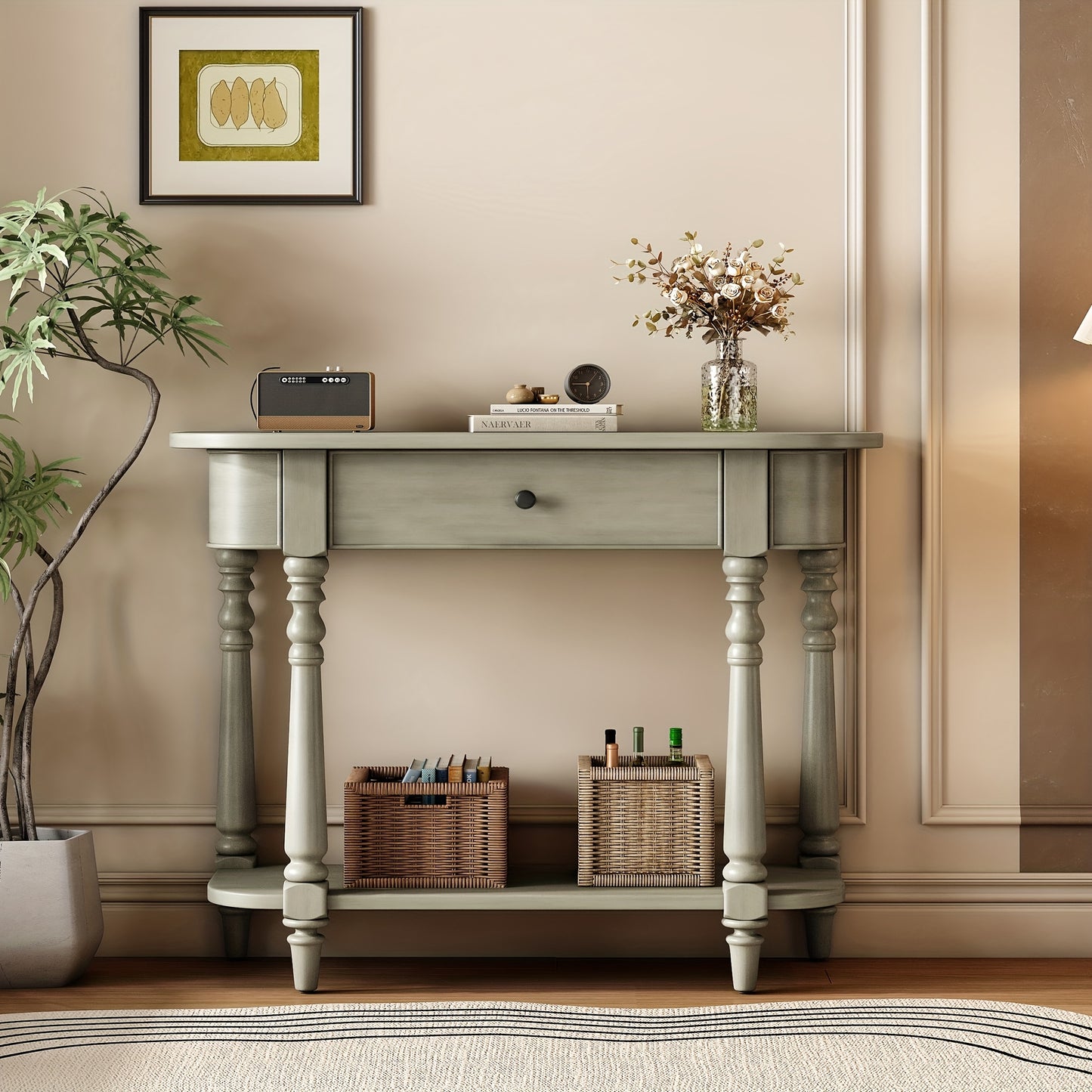 36" Retro Corner-curved Console Table