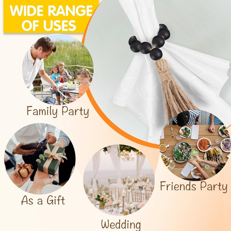6 Pieces Wooden Bead Napkin Rings
