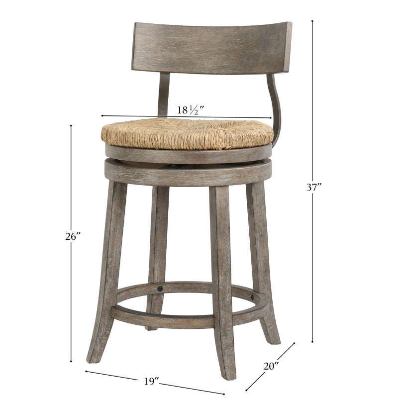 Farmhouse 26' Wood Counter Height Bar Stool with Natural Seagrass Seat Reclaimed Gray