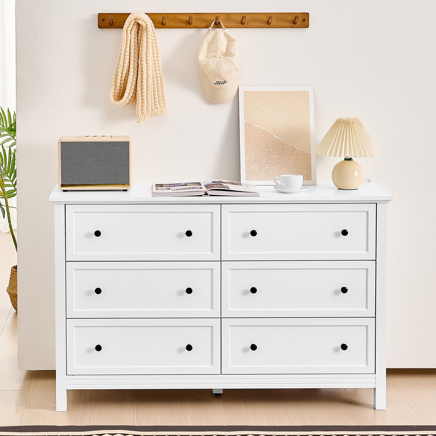 Harborview 6 - Drawer White Dresser – Anti - Tip Safety & Smooth - Slide Drawers - solid wood furniture by Chic Woods