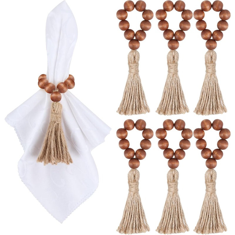 6 Pieces Wooden Bead Napkin Rings