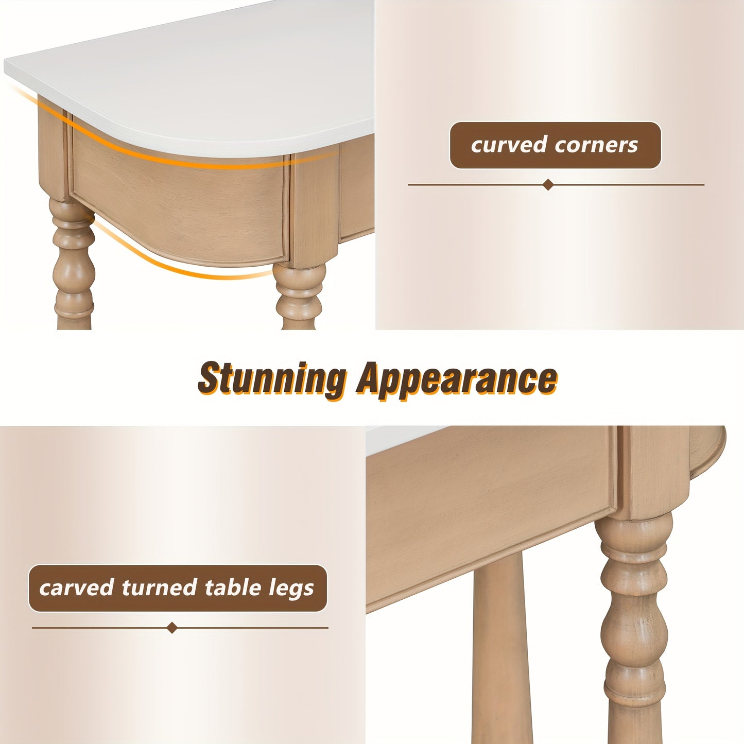 36" Retro Corner-curved Console Table