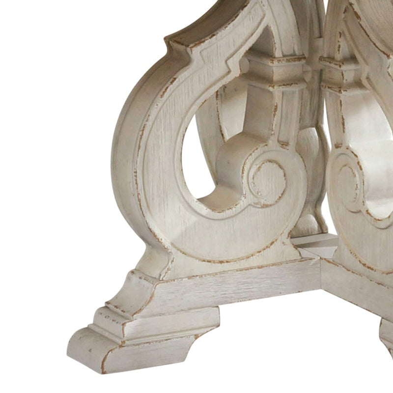 Dining Room 1pc Table Pedestal Base Antique White Round Table Solid Wood Furniture Rustic Style