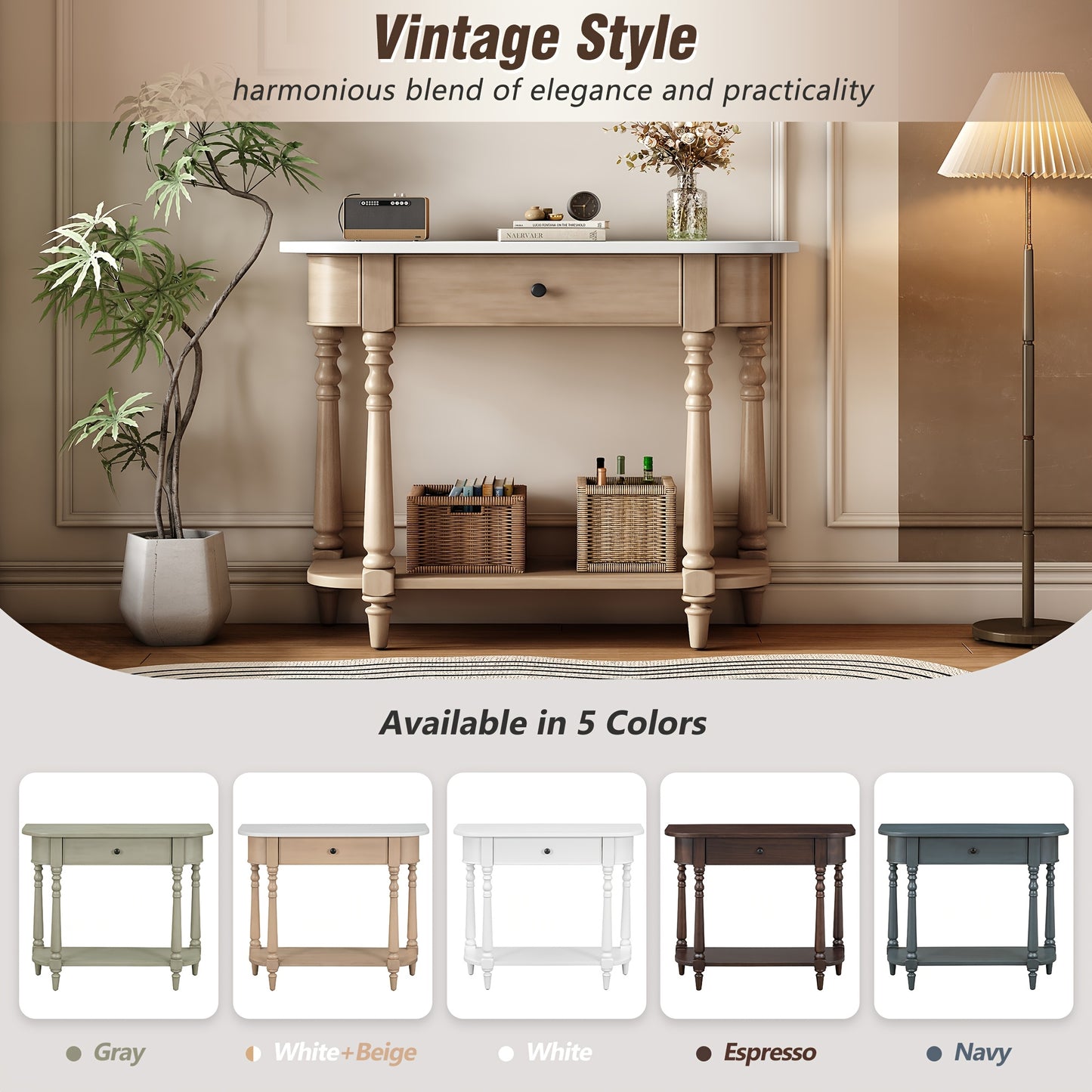 36" Retro Corner-curved Console Table