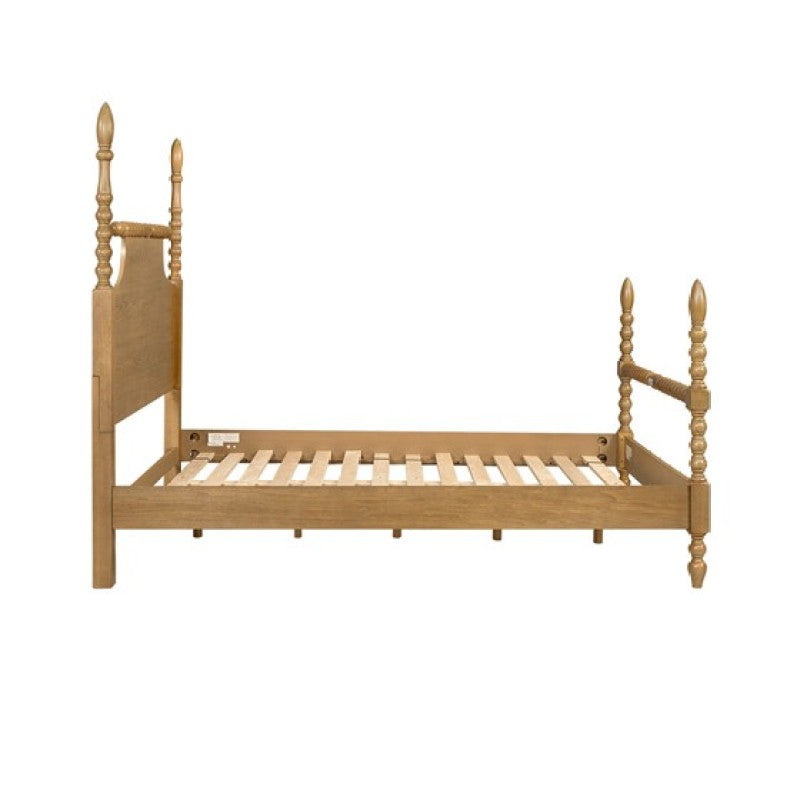 Cambridge Camel Oak Queen Bed | Solid Wood Turned-Post Frame