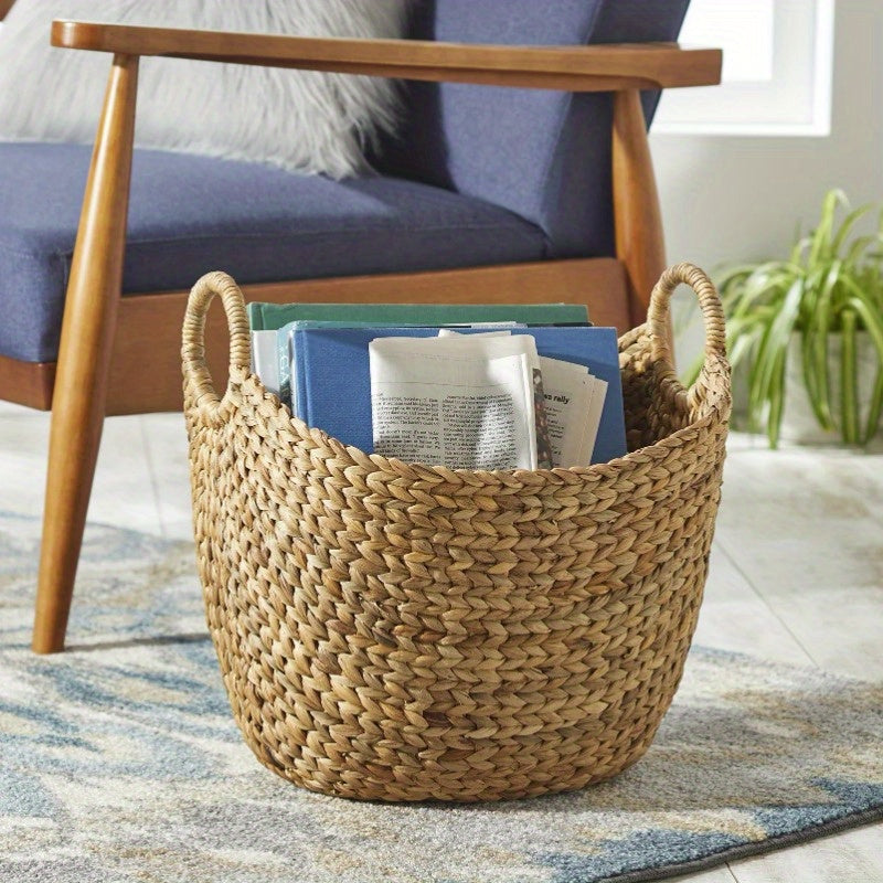 Extra Large Water Hyacinth Boat Basket – Natural Decorative Storage Basket for Shelves, Closets & Living Room Organization | Handwoven Shelf Basket for Blankets, Towels, or Toys