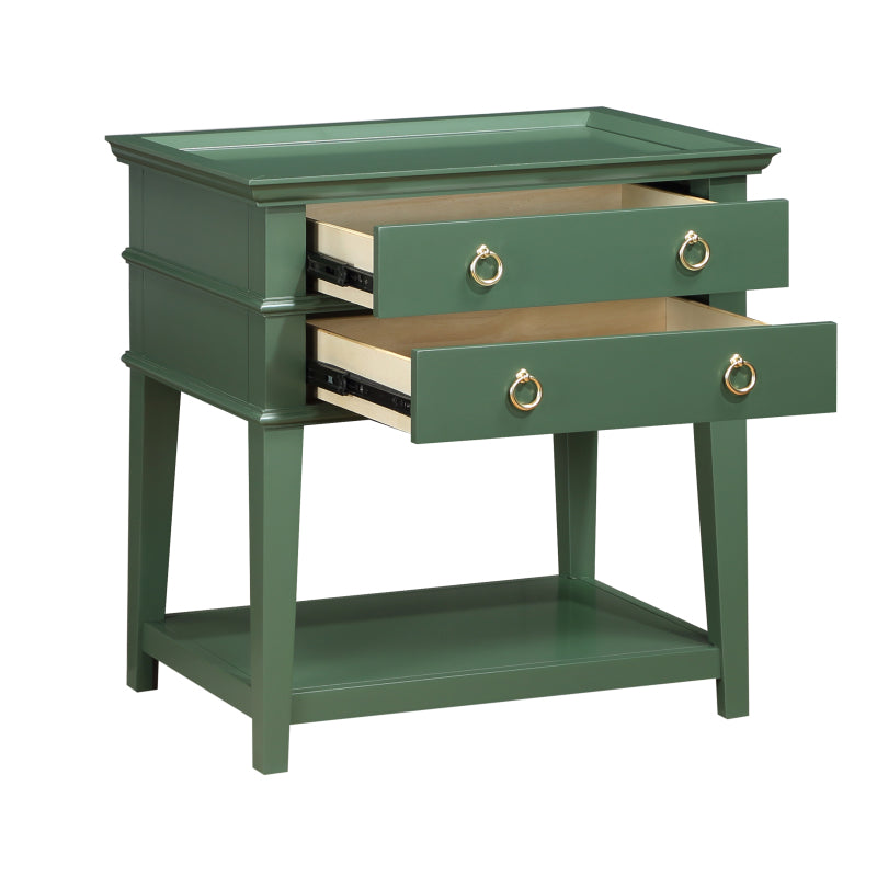 Evermere Vintage Green Nightstand | Tray-Top 2-Drawer Design