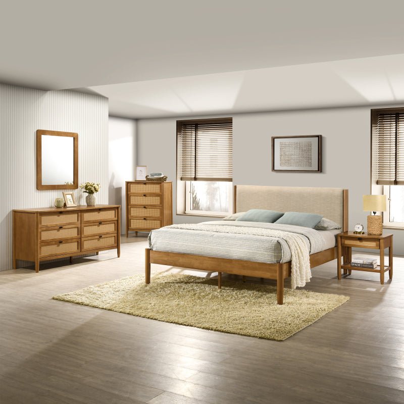 Hemsworth 5 - Piece Bedroom Set – Natural Wood Tone & Upholstered Comfort - solid wood furniture by Chic Woods