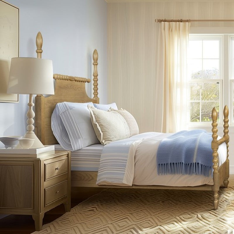 Cambridge Camel Oak Queen Bed | Solid Wood Turned-Post Frame