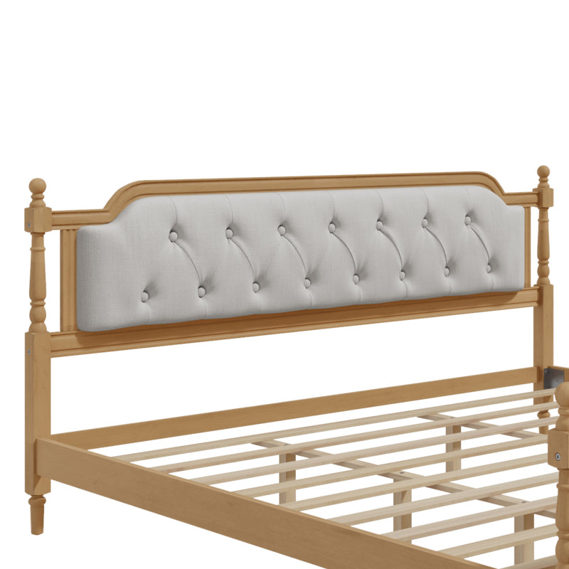 Wellington King Size Solid Wood Bed in Walnut | Upholstered Tufted Headboard