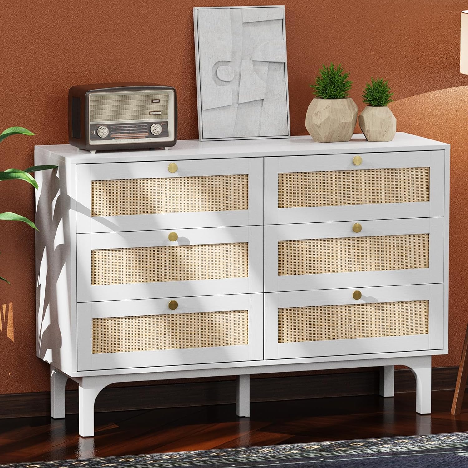 The Willow Bend 6 - Drawer Rattan Dresser — White - solid wood furniture by Chic Woods