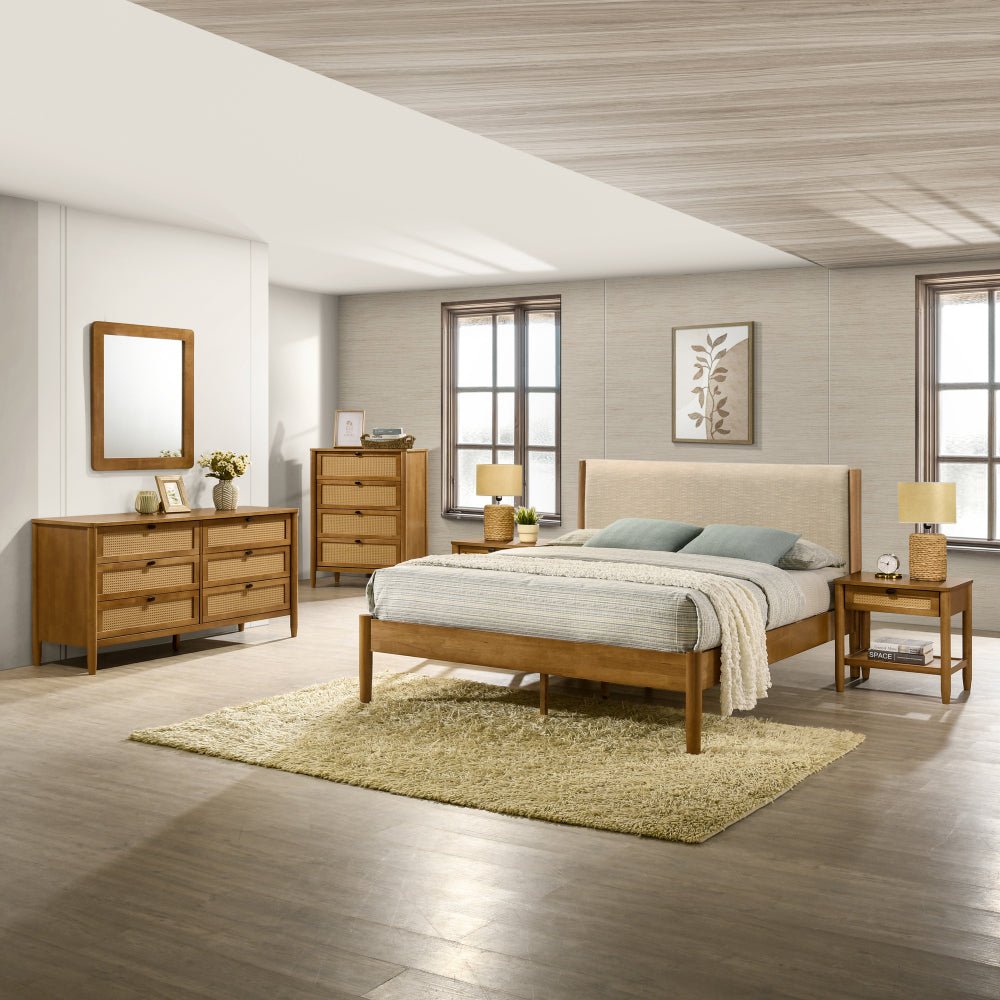 Marquette 6 - Piece Bedroom Set – Corduroy Queen Bed, Rubberwood Furniture Collection - solid wood furniture by Chic Woods