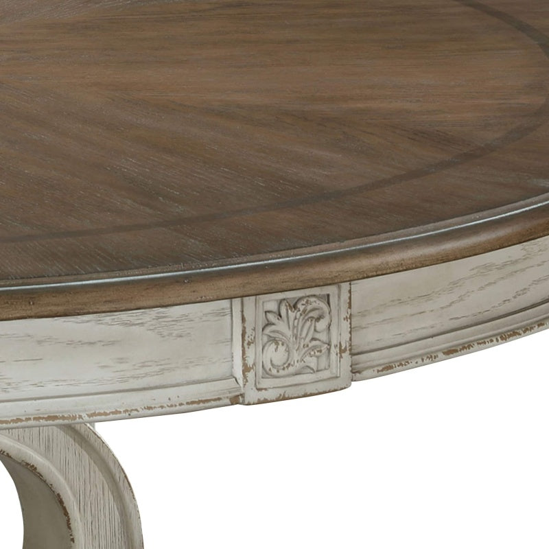 Dining Room 1pc Table Pedestal Base Antique White Round Table Solid Wood Furniture Rustic Style