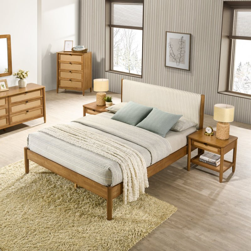 Marquette 6 - Piece Bedroom Set – Corduroy Queen Bed, Rubberwood Furniture Collection - solid wood furniture by Chic Woods