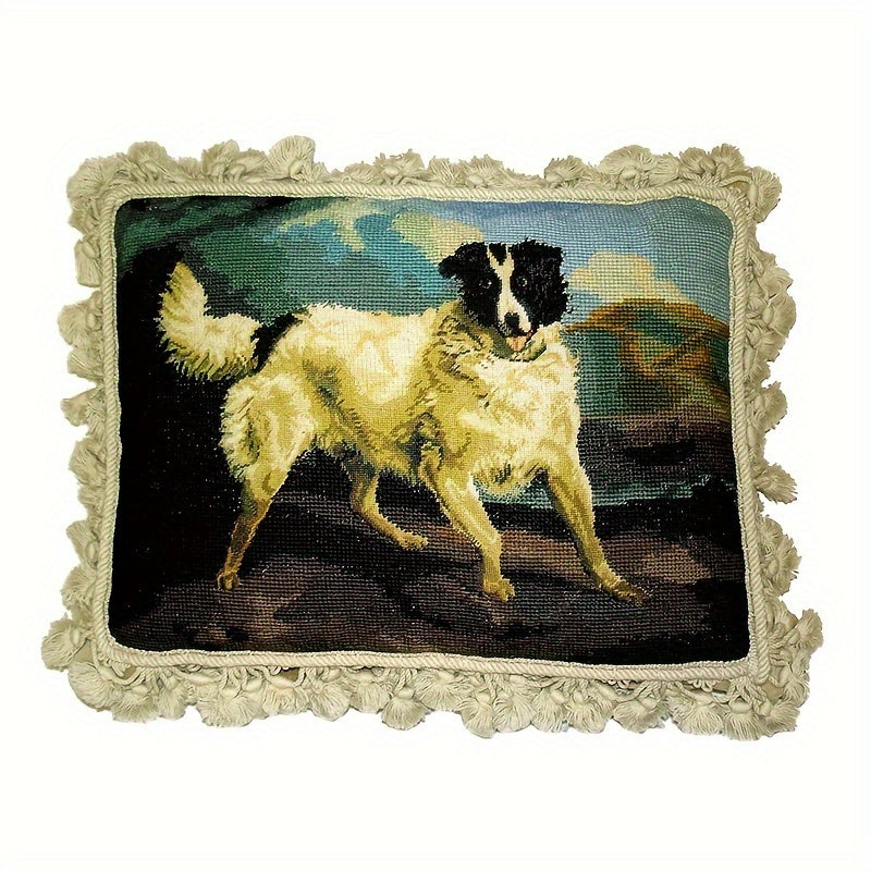 Decorative Needlepoint Hand-Embroidered Wool Throw Pillow