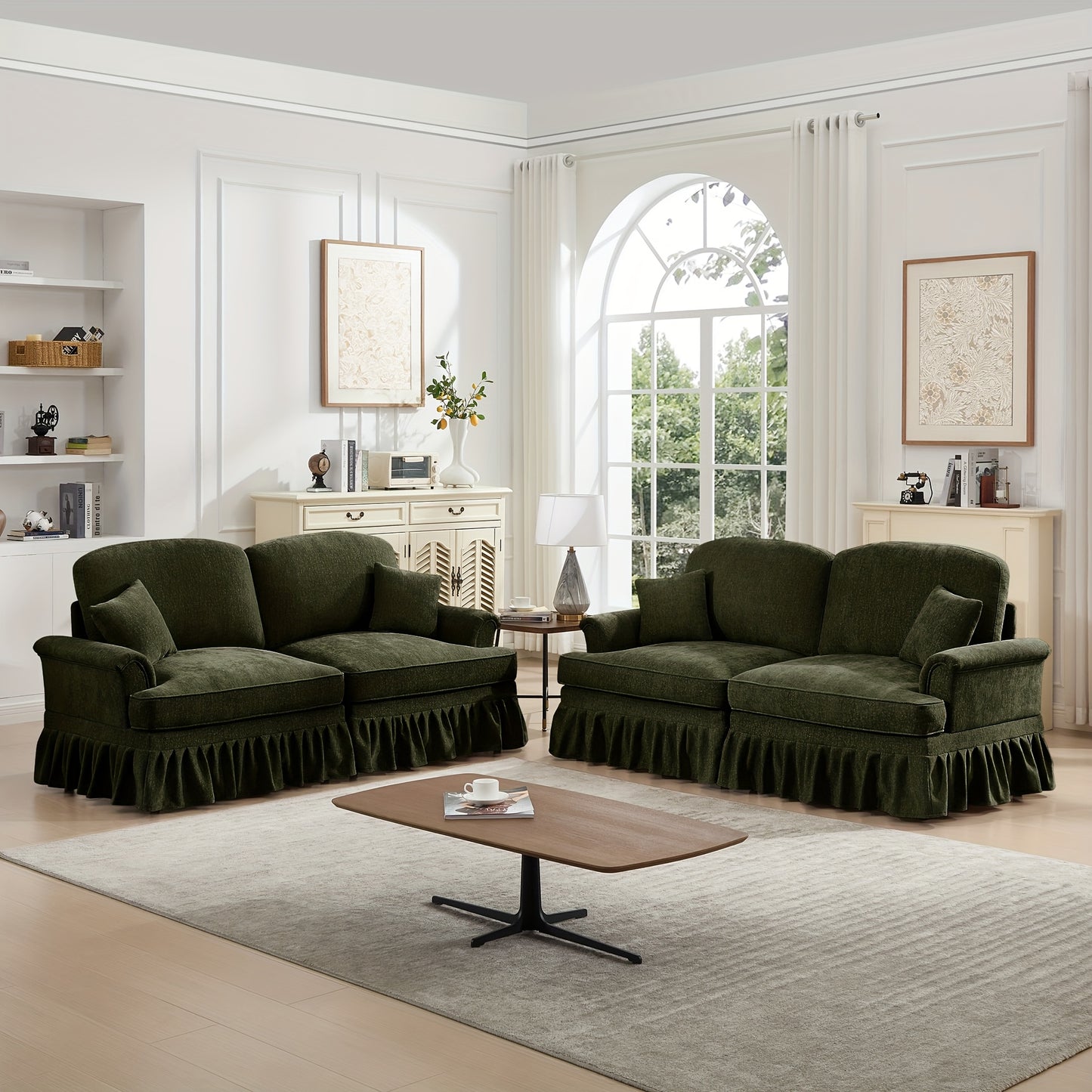 76.4 Inch Chenille Modular Sectional Sofa - 2-Seat L-Shaped Couch with Detachable Ruffled Skirt, Plush Foam Cushions & Hardwood Frame, Comfy Deep Seat, Retro Modern Design for Living Room & Apartment, Easy Assembly, Durable &