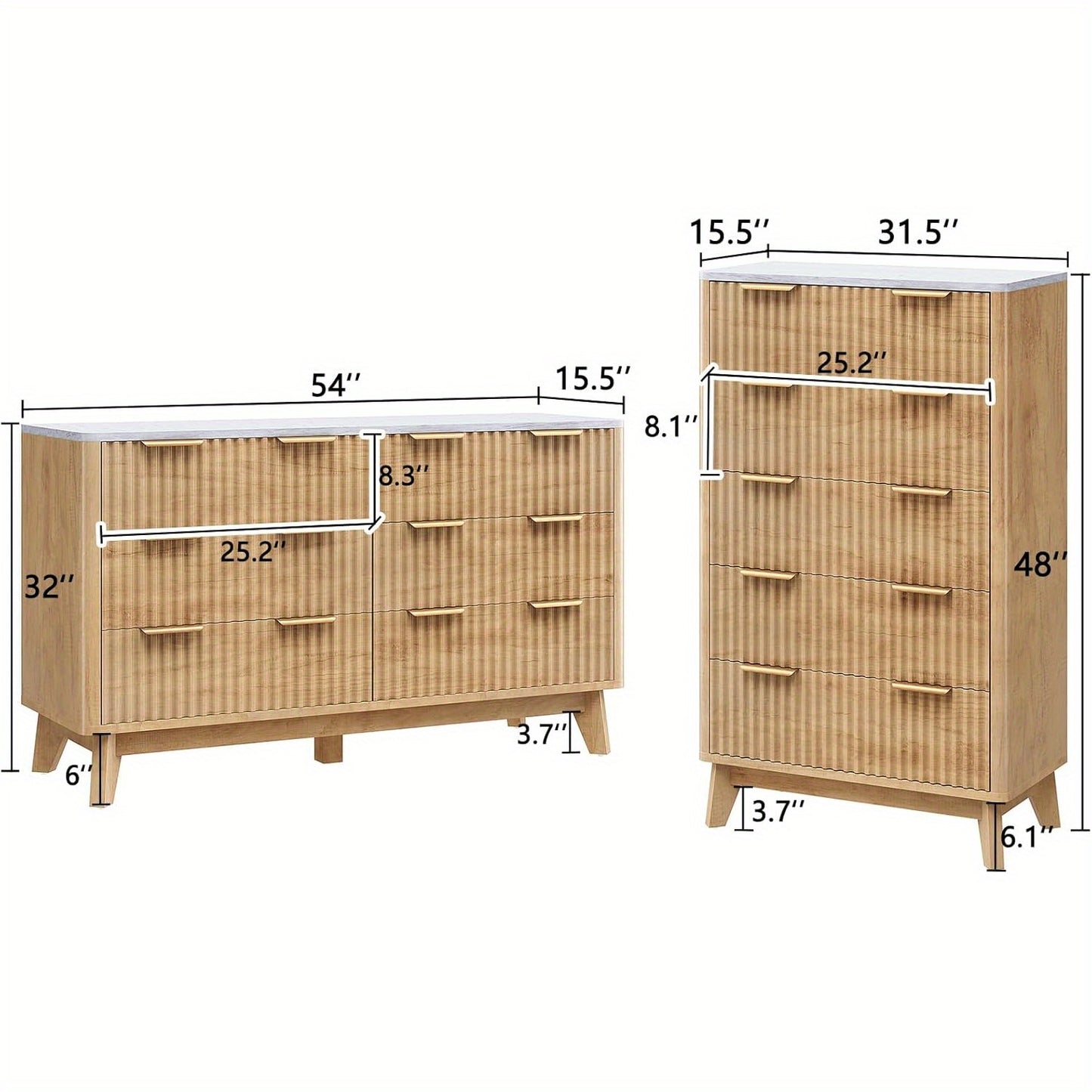 Fluted Bedroom Storage Set – Dresser & Tall Chest (2-Piece Set)