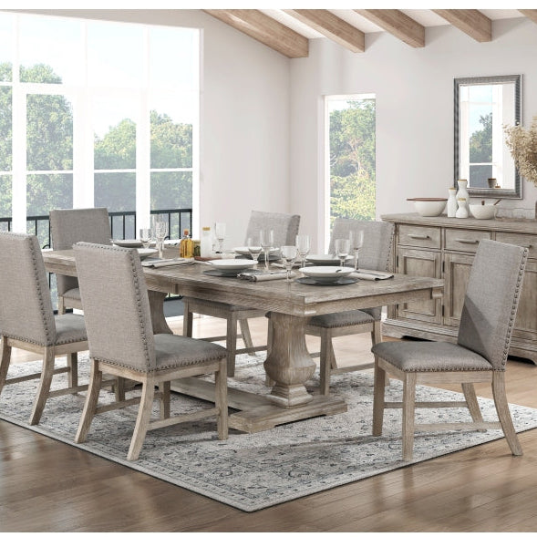 Traditional Style 7pcs Dining Set Table with Extension Leaf and 6x Side Chairs Brownish Gray Finish Wooden Dining Kitchen Furniture