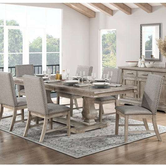 Traditional Style 7pcs Dining Set Table with Extension Leaf and 6x Side Chairs Brownish Gray Finish Wooden Dining Kitchen Furniture