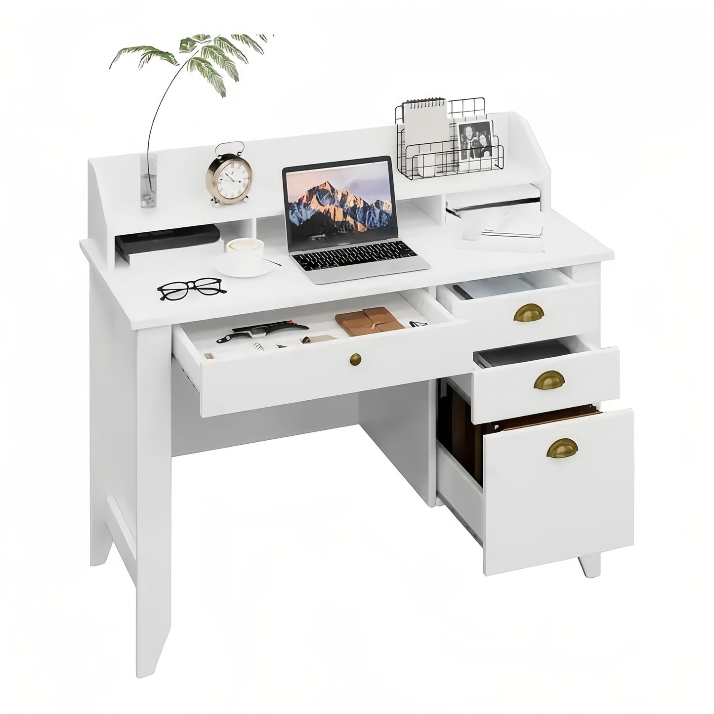 Chic Woods Home Collection — 47” Modern Home Office Desk with File Drawer & Elevated Monitor Shelf (Black + White) - solid wood furniture by Chic Woods