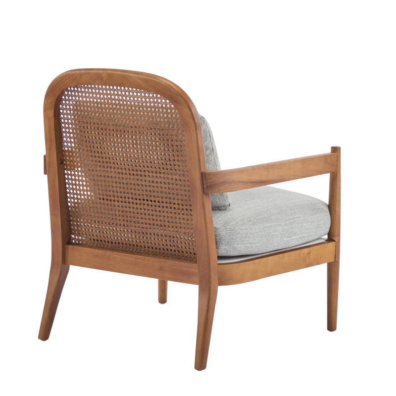 Mid-Century Walnut & Rattan Accent Chairs – Set of Two