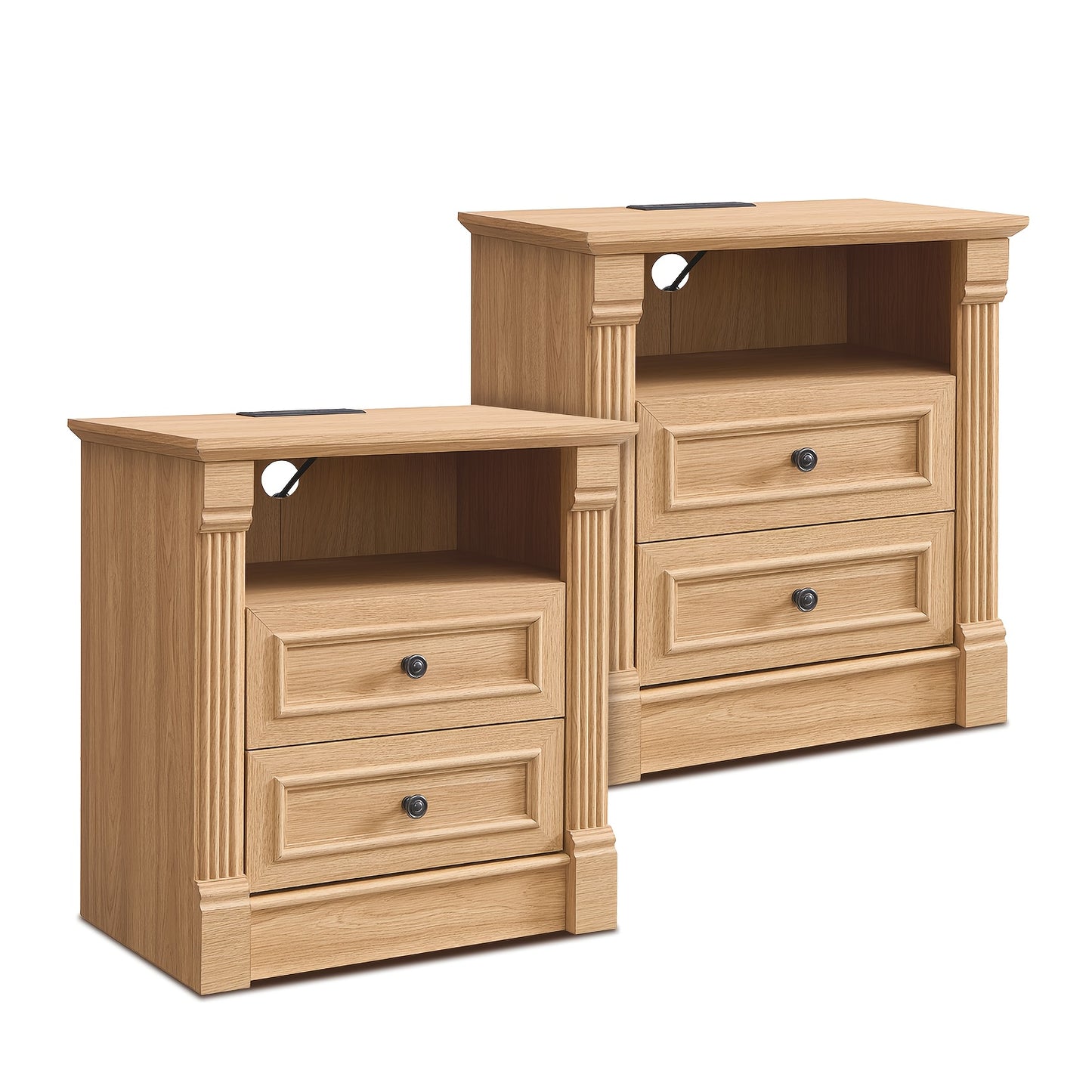 Hearthstead 2 - Piece Farmhouse Nightstand Set – Wood Design with Charging Station - solid wood furniture by Chic Woods