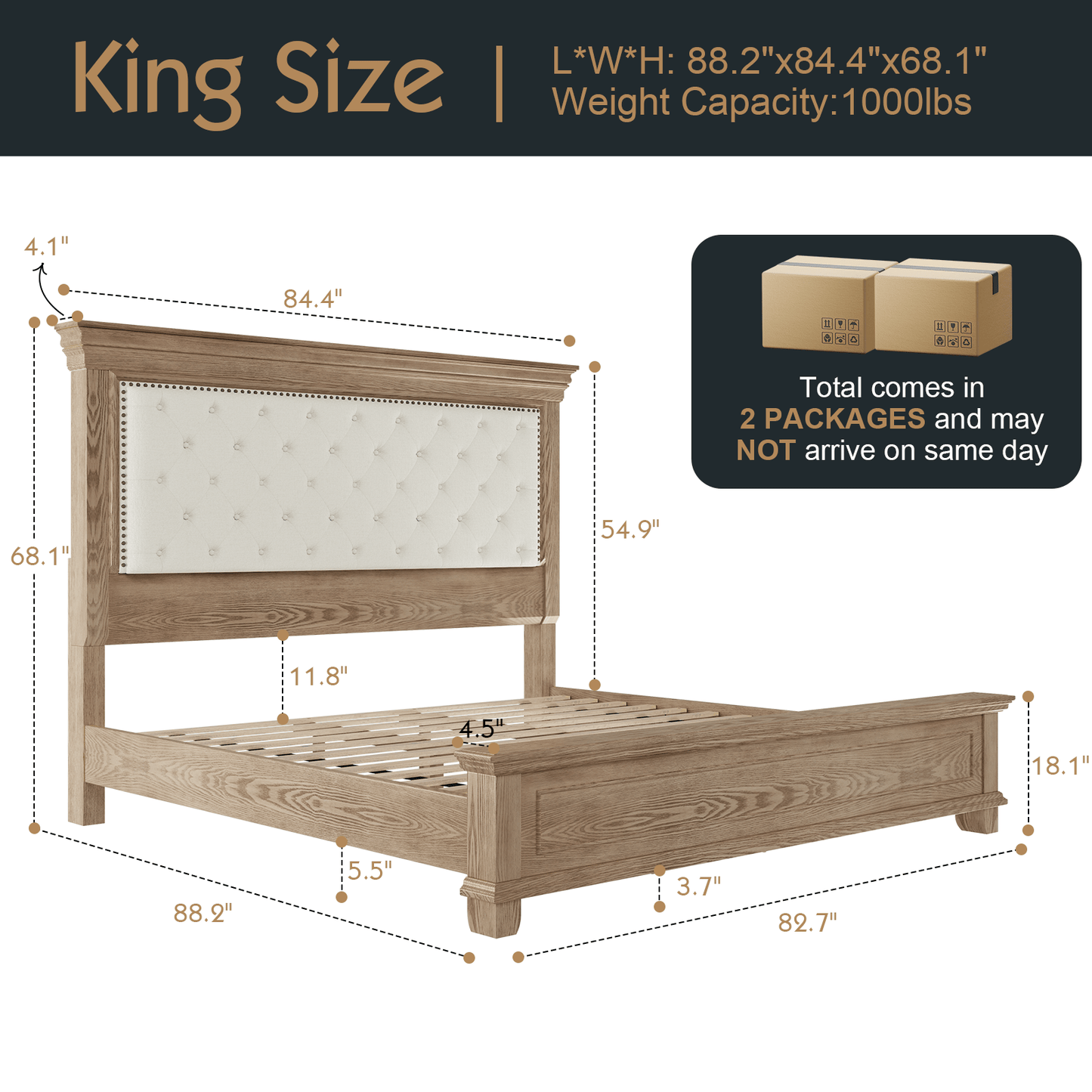 Monroe Mid - Century Upholstered Platform Bed – Solid Wood Frame - solid wood furniture by Chic Woods
