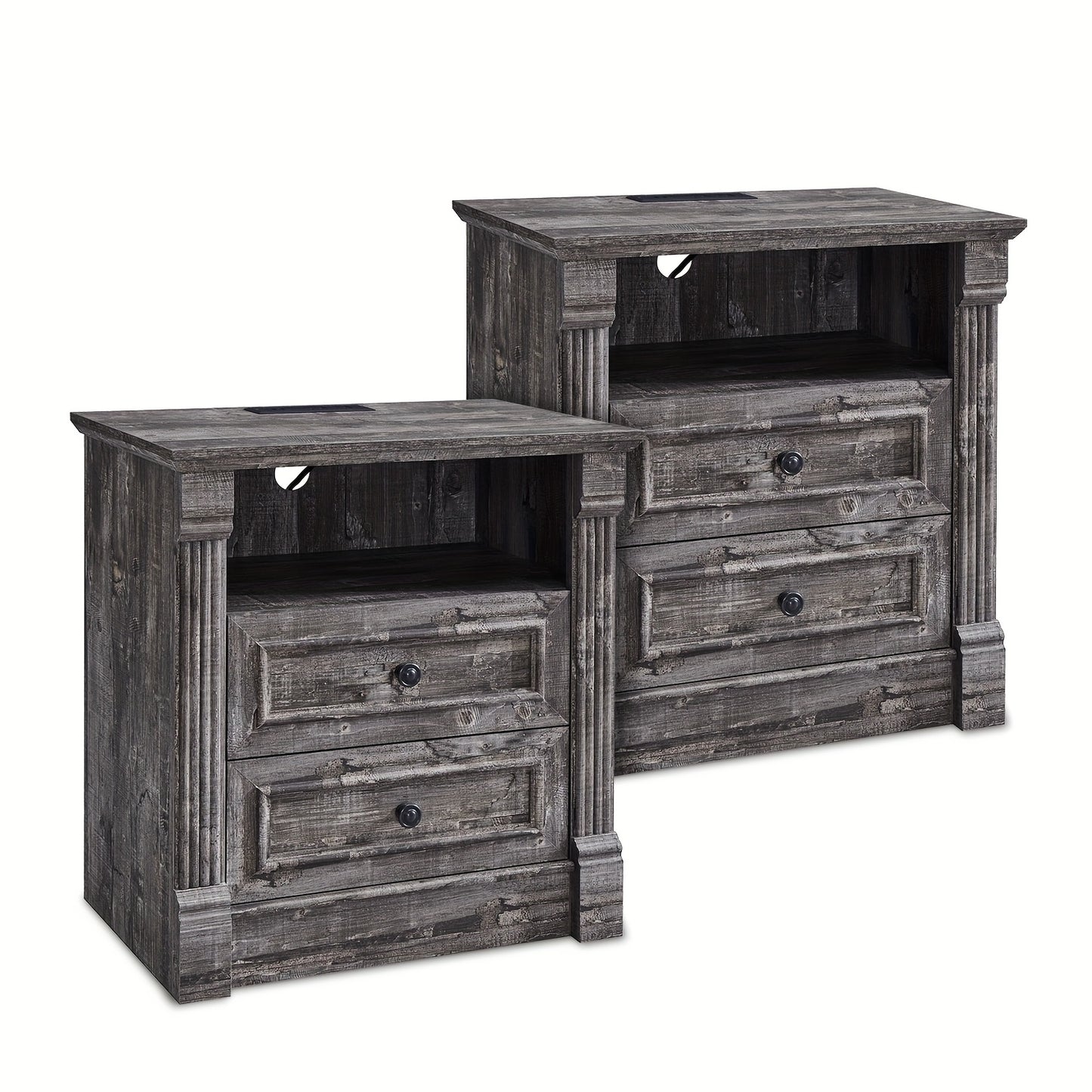 Hearthstead 2 - Piece Farmhouse Nightstand Set – Wood Design with Charging Station - solid wood furniture by Chic Woods