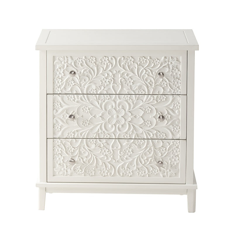 Rustic Farmhouse 3-Drawer Dresser with Floral Motif