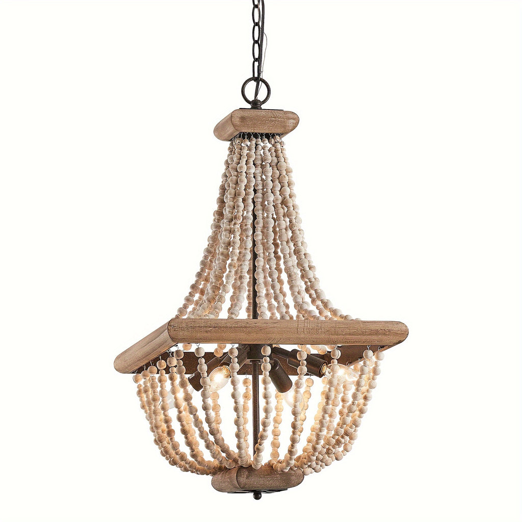 Boho Luxe 4-Light Distressed Wood Beaded Chandelier