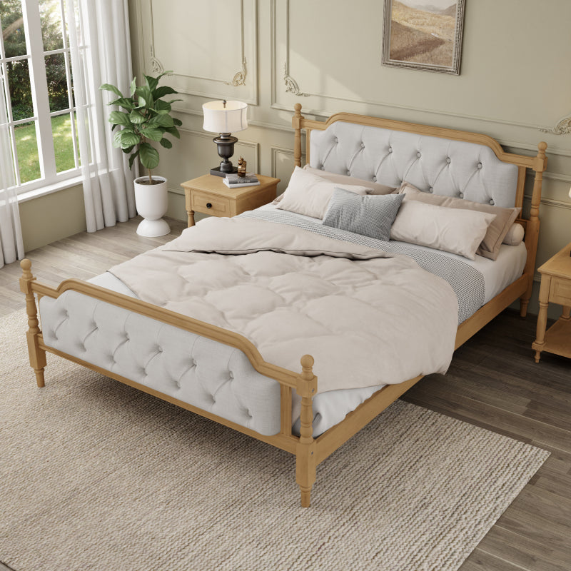 Wellington King Size Solid Wood Bed in Walnut | Upholstered Tufted Headboard