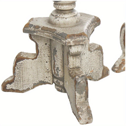 Set of 2 antique wooden candle holders