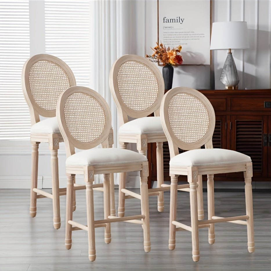 The Coletta Cane Back Counter Stools – Upholstered Solid Wood Counter Height Stools (Set of 2)