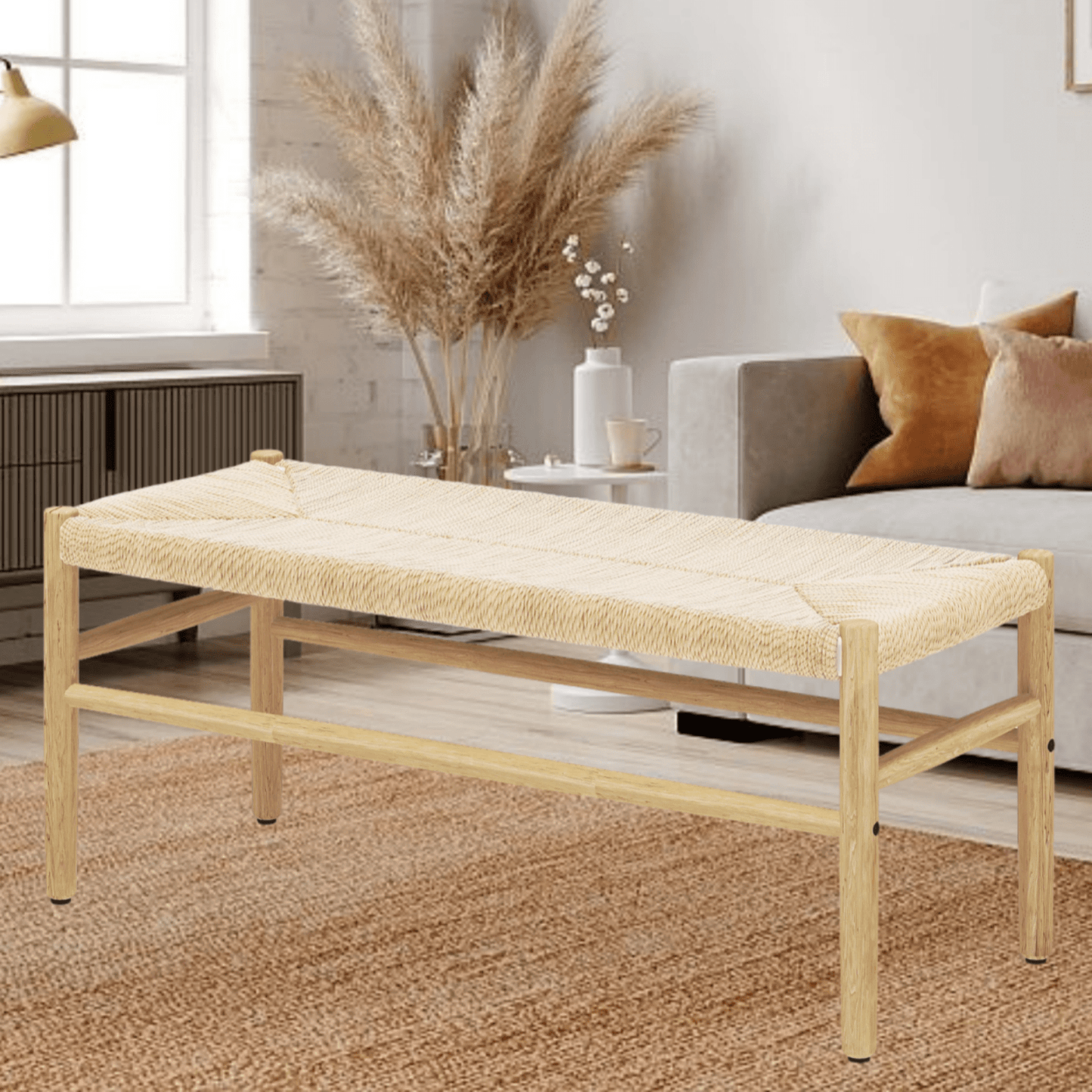 Cambria Rattan Storage Bench | 39” Woven Seat with Baskets