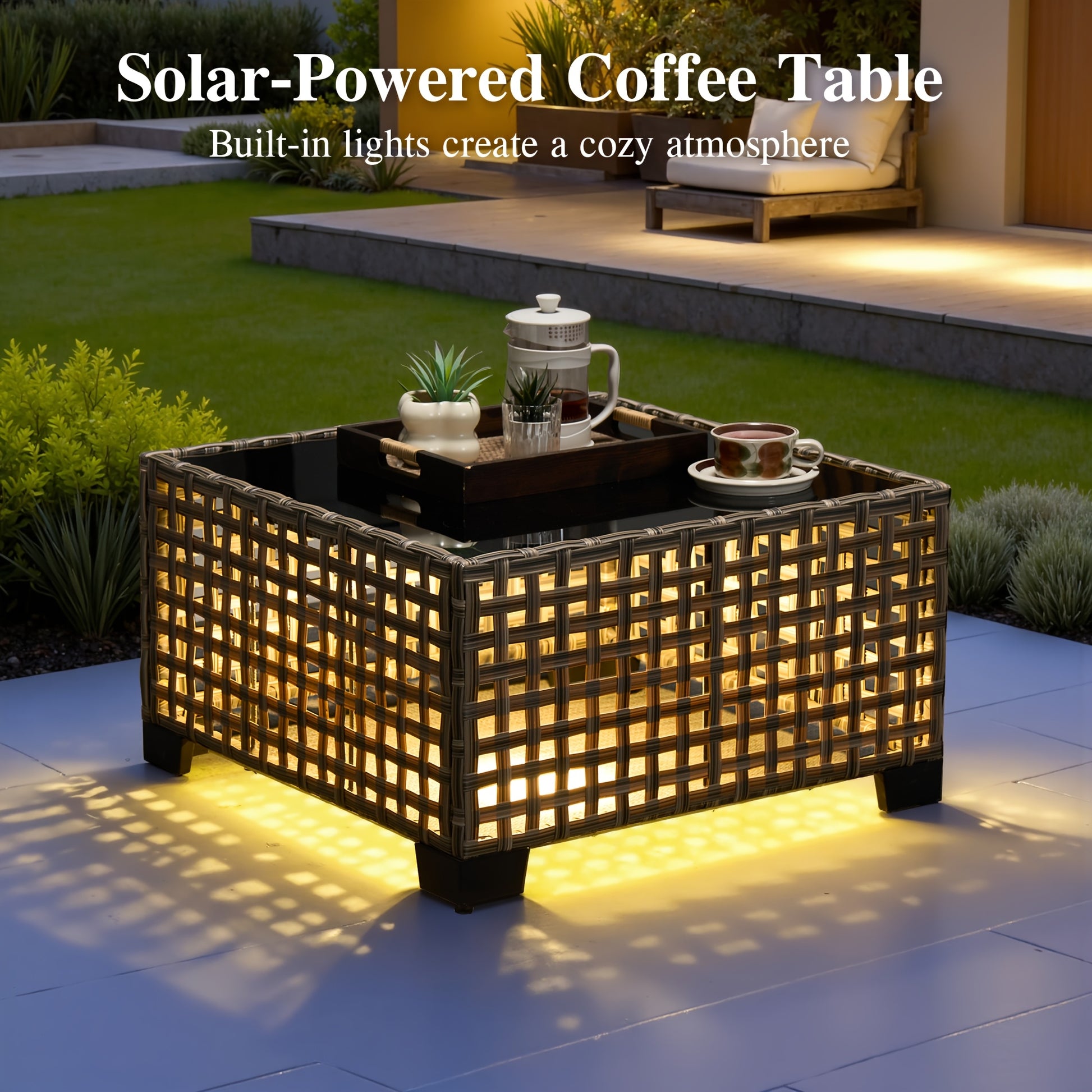 6pcs Sectional Sofa Couch, Outdoor Wicker Patio Furniture Set With Atmosphere Coffee Table, Modular Design Weather-Resistant Rattan Furniture With Thicker Padded Cushions For Backyard, Deck, And Porch