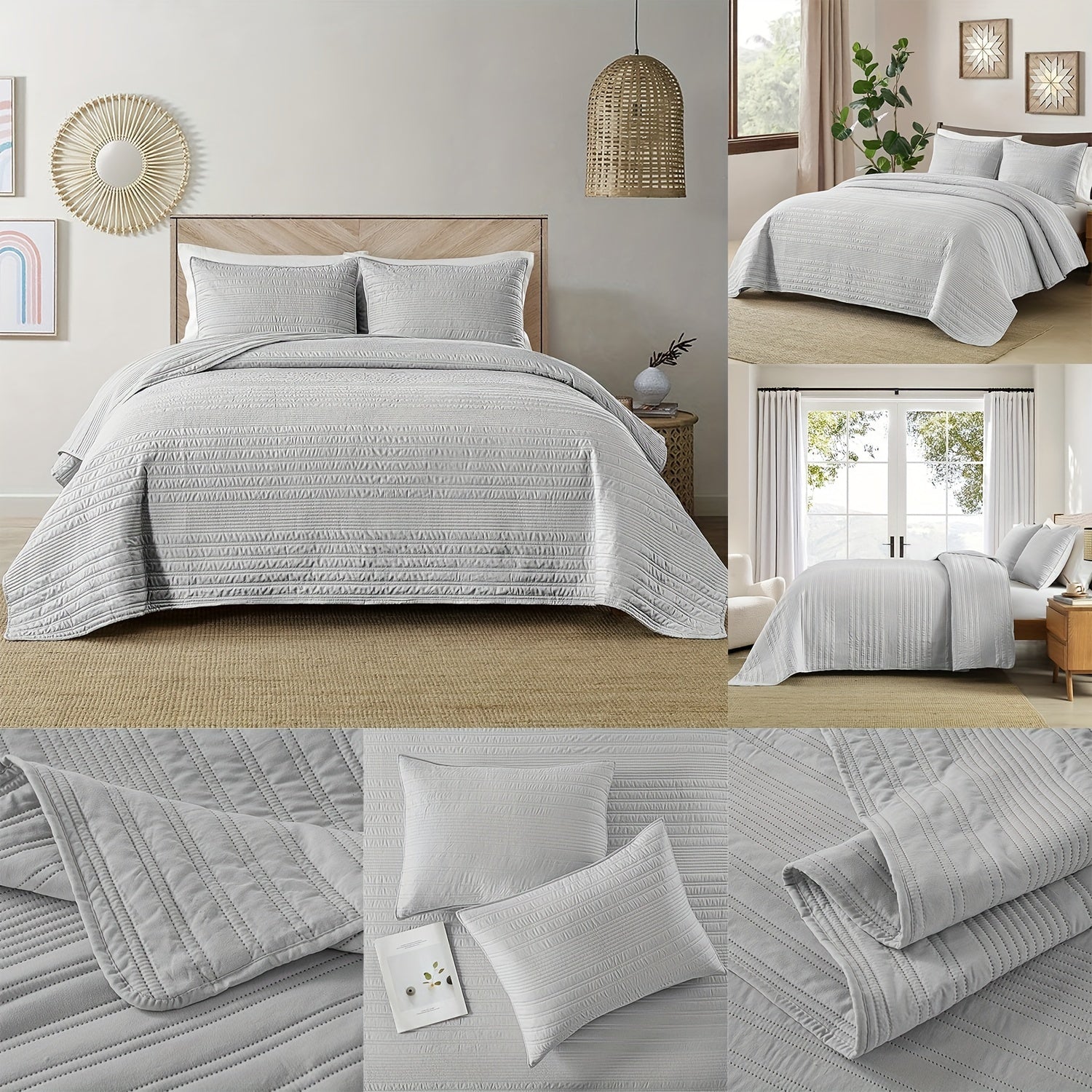 Ultra - Lightweight Embossed Bedding Set – Soft, Breathable 3 - Piece Quilt Set - solid wood furniture by Chic Woods