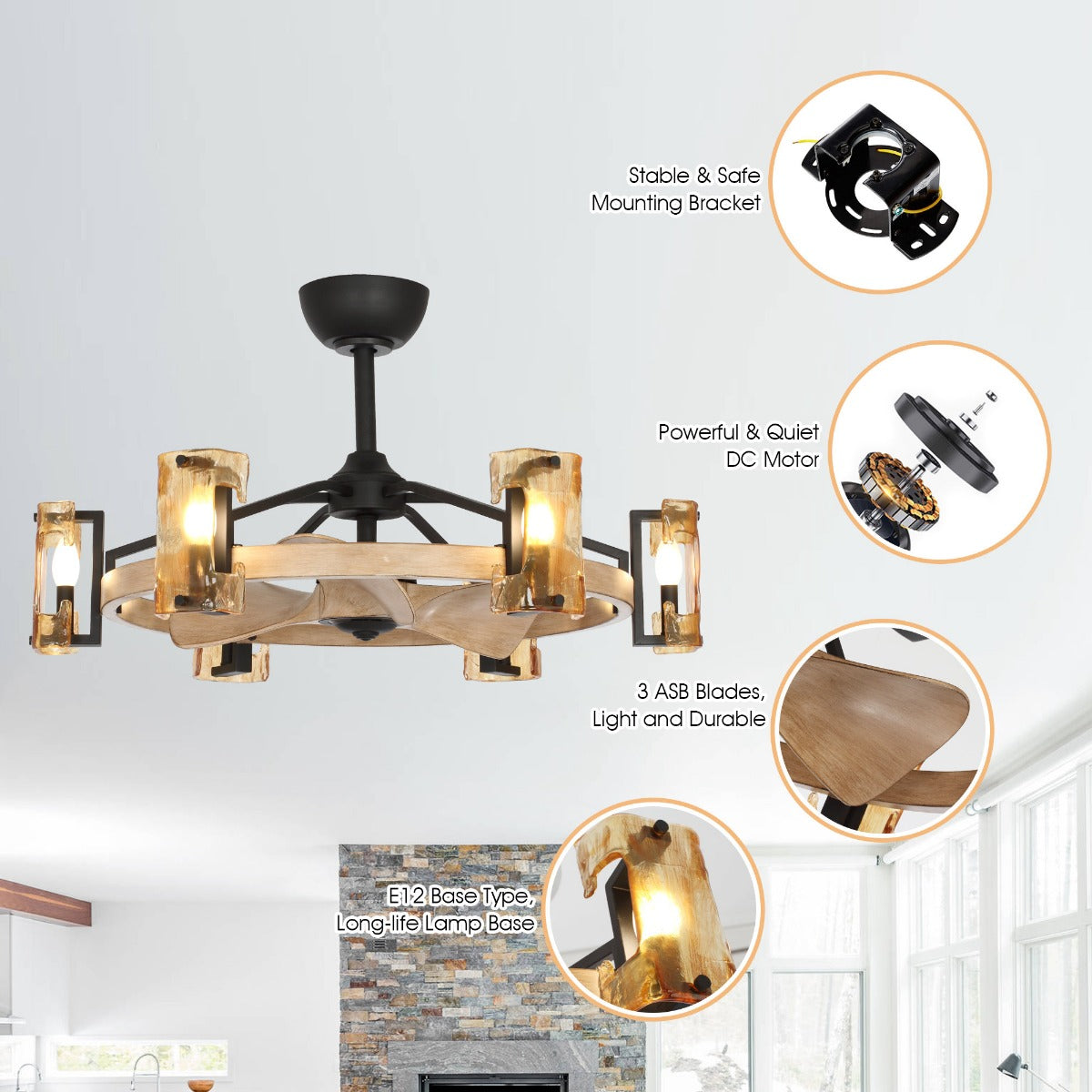 Briar 34-Inch Indoor Farmhouse Ceiling Fan with Light Kit & Remote
