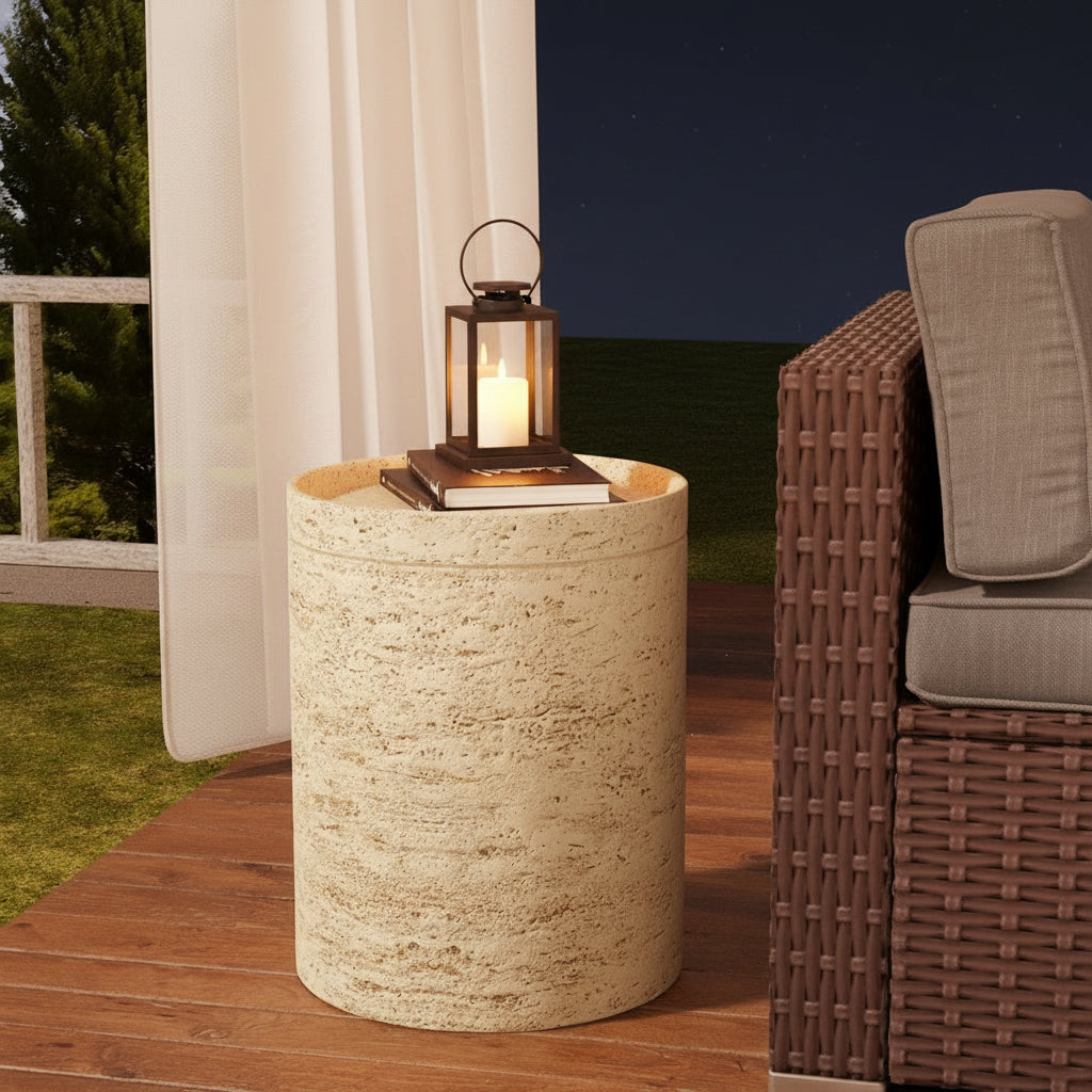 Concrete Side Table, Outdoor Side Table For Patio, 14" Outdoor Accent Table Patio Round Side Table End Table