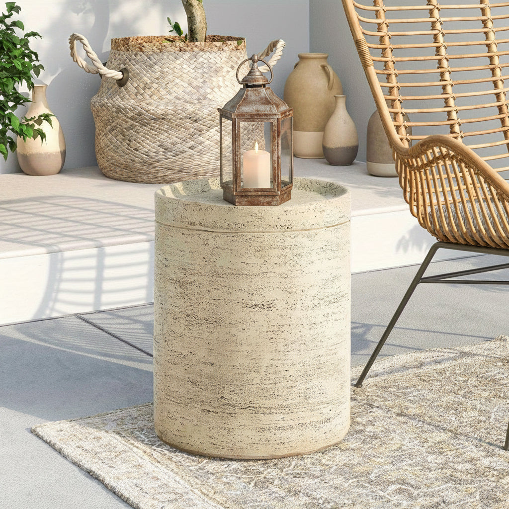 Concrete Side Table, Outdoor Side Table For Patio, 14" Outdoor Accent Table Patio Round Side Table End Table